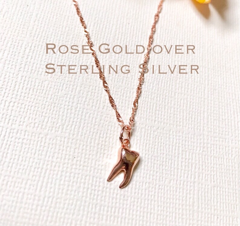 Rose Gold Over Sterling Silver Tooth Necklace Dental Image 0