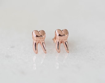 Rose Gold over Sterling silver teeth stud earrings, Dental earrings, molar earrings, dental gifts, tooth earrings, tooth studs