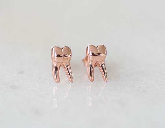 Rose Gold Over Sterling Silver Teeth Stud Earrings, Dental