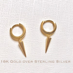 Sterling Silver spike earring, Spike hoop earrings, Spike huggie, Gift for her, Tiny hoop earrings, bridesmaid gift, Dangle earrings
