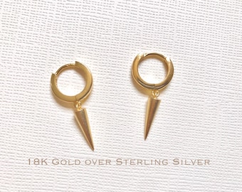 Sterling Silver spike earring, Spike hoop earrings, Spike huggie, Gift for her, Tiny hoop earrings, bridesmaid gift, Dangle earrings
