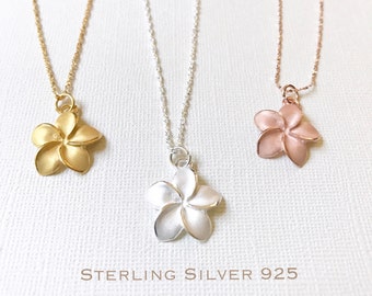 Sale! Sterling Silver plumeria necklace, Plumeria necklace, Hawaiian necklace, Plumeria jewelry, Flower necklace,Bridesmaid gift, Gold plume