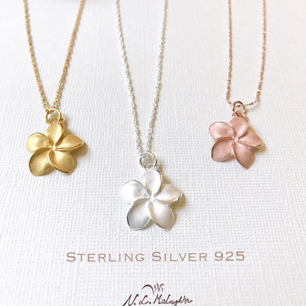 Sale! Sterling Silver plumeria necklace, Plumeria necklace, Hawaiian necklace, Plumeria jewelry, Flower necklace,Bridesmaid gift, Gold plume
