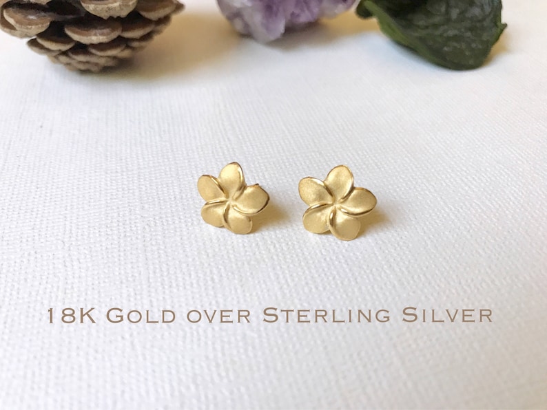 Sale Sterling Silver, Plumeria stud earrings, Plumeria earrings, Plumeria studs, Hawaiian earrings, Rose Gold Plumeria, Flower earring image 5