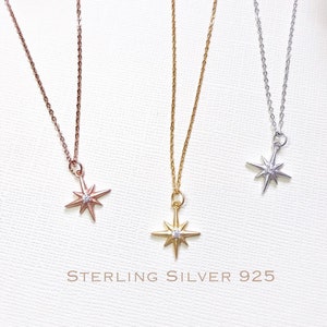 Sterling Silver North Star necklace, Polaris necklace, Pole star necklace, Traveler necklace, Star burst necklace, North Star Jewelry