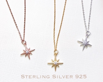 Sterling Silver North Star necklace, Polaris necklace, Pole star necklace, Traveler necklace, Star burst necklace, North Star Jewelry