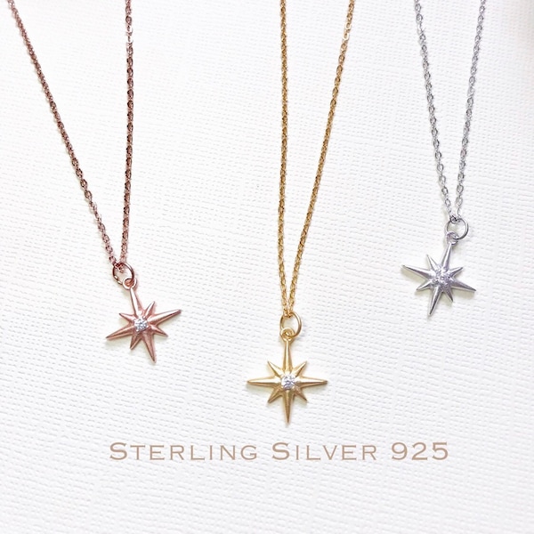 Sterling Silver North Star necklace, Polaris necklace, Pole star necklace, Traveler necklace, Star burst necklace, North Star Jewelry