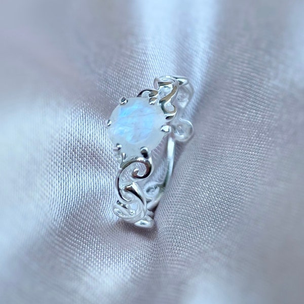 Rainbow Moonstone ring, Vine ring, Promise ring, moonstone jewelry, Moonstone rings, Sterling silver moonstone, Moon stone ring,