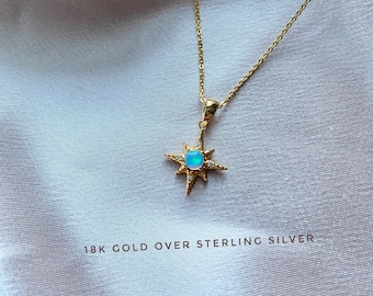 Sterling Silver Opal North Star necklace, Polaris necklace, Pole star necklace, Traveler necklace, Bridesmaid Gift, North Star Jewelry