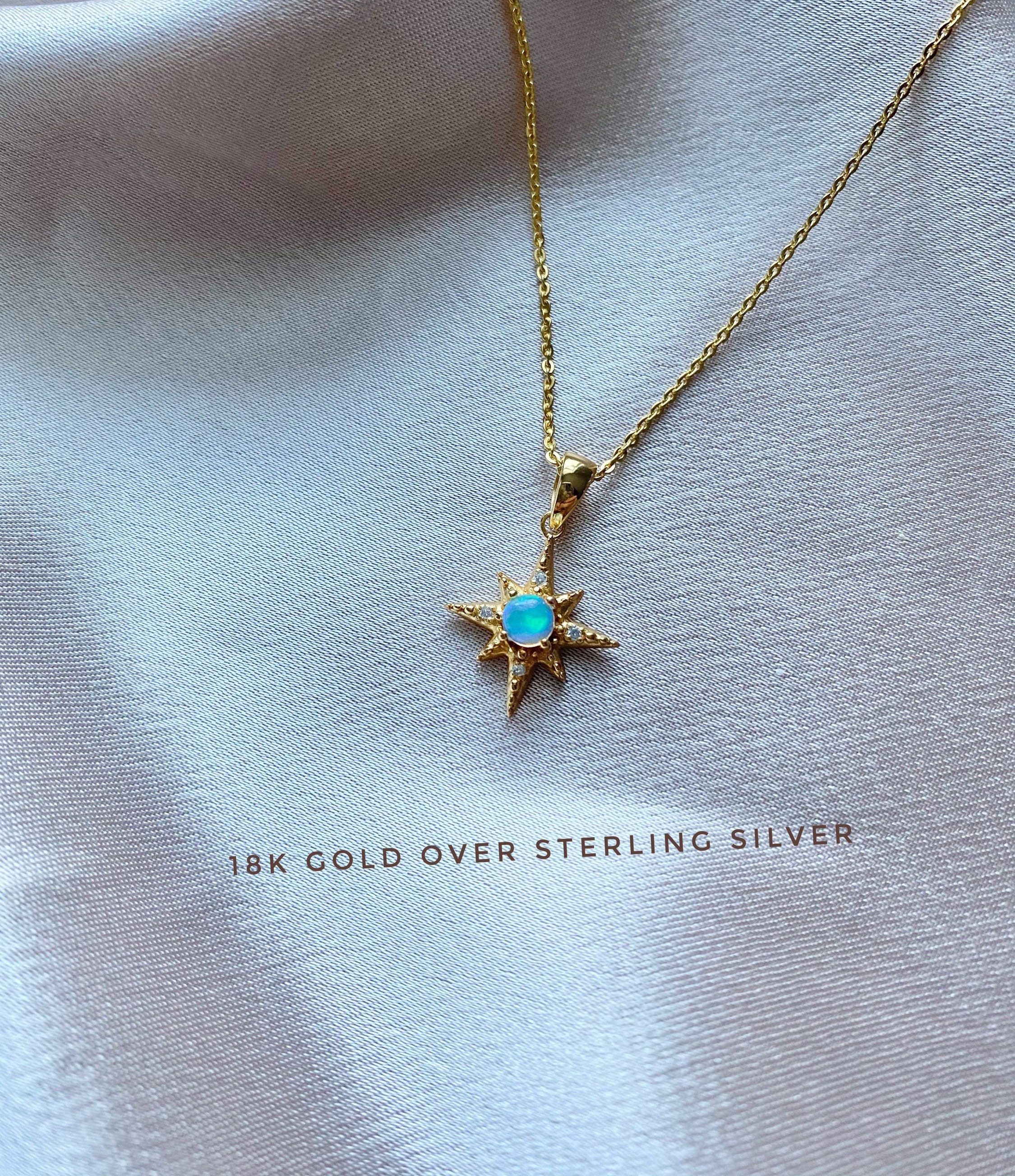 ★大人気★STONEHENgE★Polaris Silver Polar Star Necklace Sterling Silver Opal North Star Necklace, Polaris Necklace