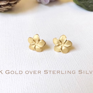 Gold over Sterling Silver, Plumeria stud earrings, Plumeria earring, Plumeria studs, Gold Plumeria, Rose Gold Plumeria, Flower earring