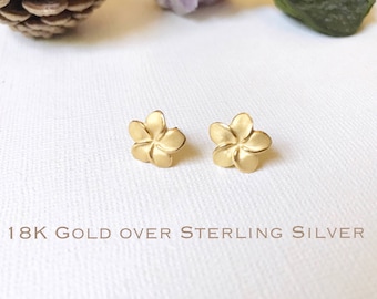 Gold over Sterling Silver, Plumeria stud earrings, Plumeria earring, Plumeria studs, Gold Plumeria, Rose Gold Plumeria, Flower earring