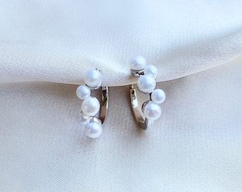 Sterling Silver freshwater Pearl earring, Pearl hoop earrings, Pear huggies, Organic Pearl, Gift for her, Pearl earrings, bride earrings
