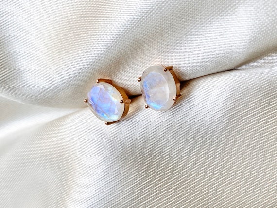Rainbow Moonstone Stud Earrings Rainbow Moonstone Stud Earrings