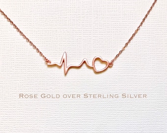 Rose Gold over Sterling Silver heartbeat necklace, heartbeat necklace, EKG necklace, ECG necklace, medical gifts, nurse necklace, nurse gift