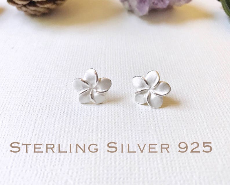 Sale Sterling Silver, Plumeria stud earrings, Plumeria earrings, Plumeria studs, Hawaiian earrings, Rose Gold Plumeria, Flower earring image 1