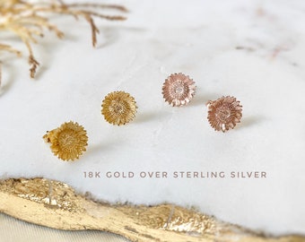 Sterling Silver Sunflower stud earrings, Sunflower earrings, Sunflower studs, Gold sunflower, Flower earrings, Rose Gold sunflower studs