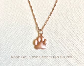 Rose Gold over Sterling Silver Paw print ketting, hondenliefhebber ketting, kattenliefhebber ketting, huisdier gedenkteken, hond herdenkingsketting, poot ketting