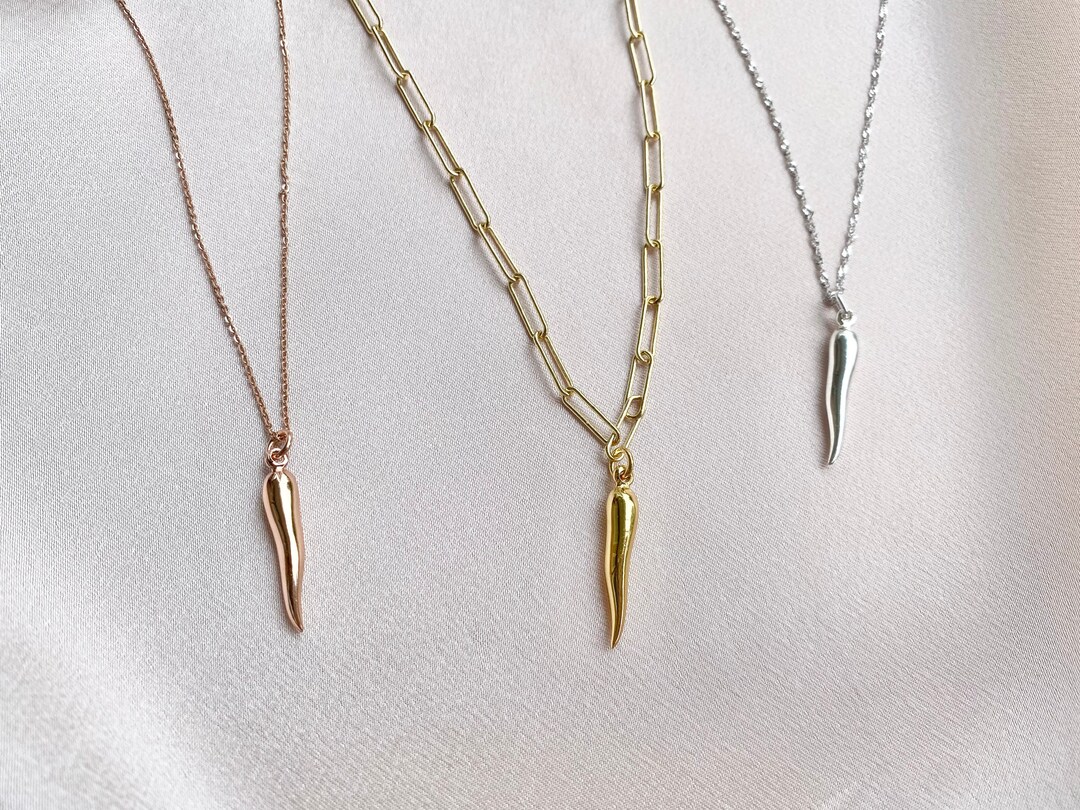 Silver Italian Horn Necklace, Italian Horn Necklace, Sterling Silver