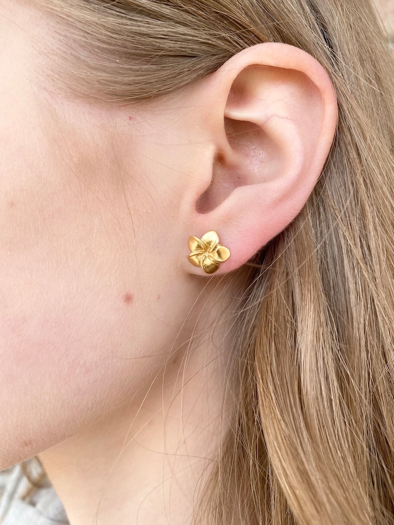 Sale Sterling Silver, Plumeria stud earrings, Plumeria earrings, Plumeria studs, Hawaiian earrings, Rose Gold Plumeria, Flower earring image 6