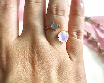Rainbow Moonstone ring, Labradorite ring, moonstone jewelry, Moonstone rings, Celestial ring, Rose Gold moonstone, Moon stone ring,