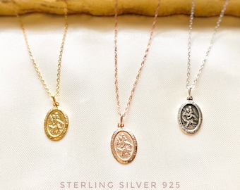 Sterling Silver St. Christopher necklace, Traveler's Necklace, Protection Necklace, Gold Medallion Necklace, Traveling Saint Necklace