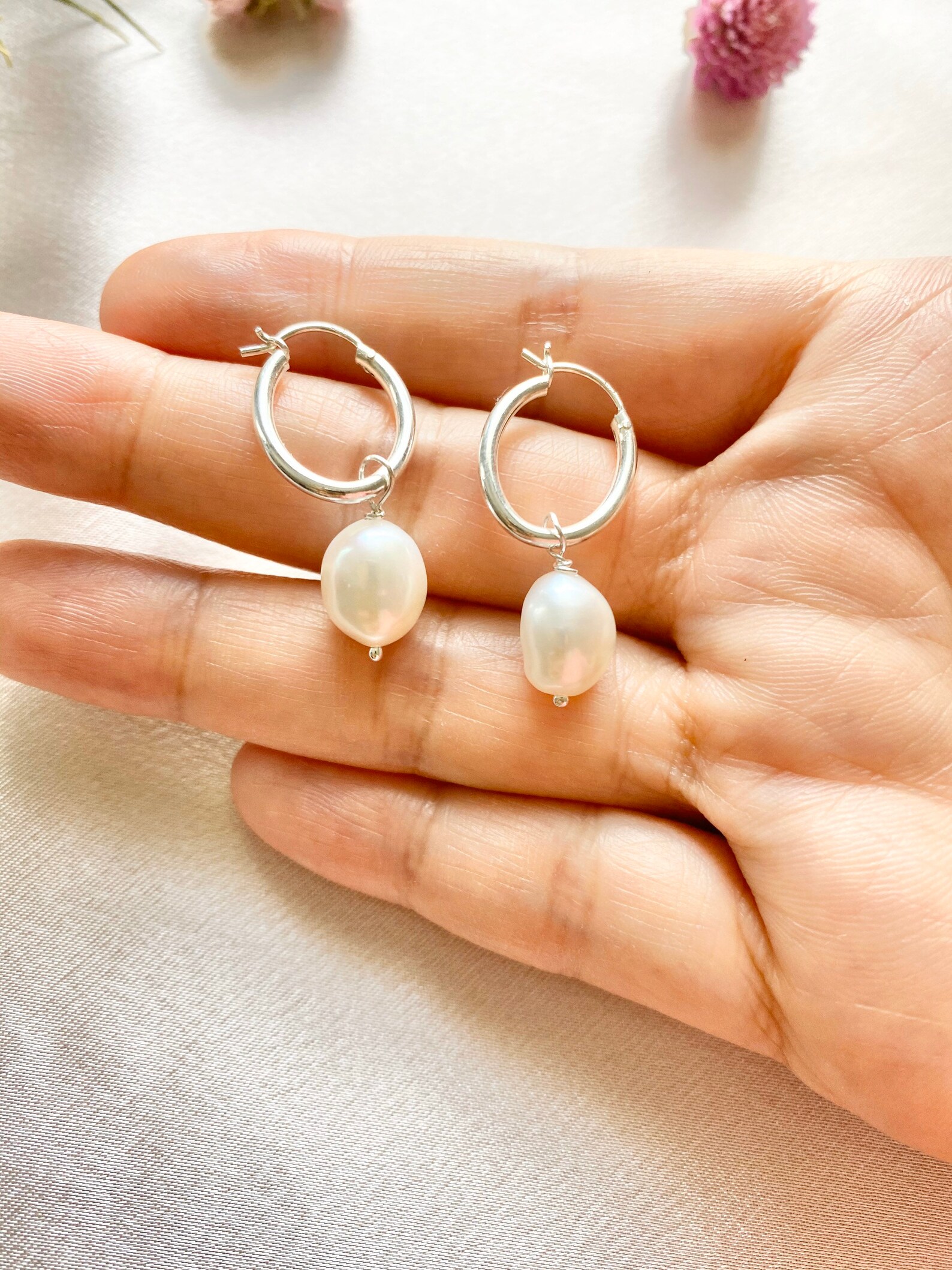 Sterling Silver Light Solid Opal with Freshwater Pearl Hook Earrings main image 0