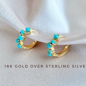 Sterling Silver turquoise earring, Turquoise  hoop earrings, Turquoise huggie, Genuine turquoise, Tiny hoop earrings, bridesmaid gift