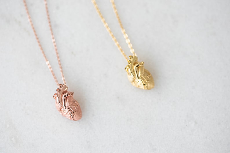 Rose Gold over Sterling Silver anatomical heart necklace, heart necklace, nurse necklace, medical gifts, anatomical heart, nurse gifts. med zdjęcie 5