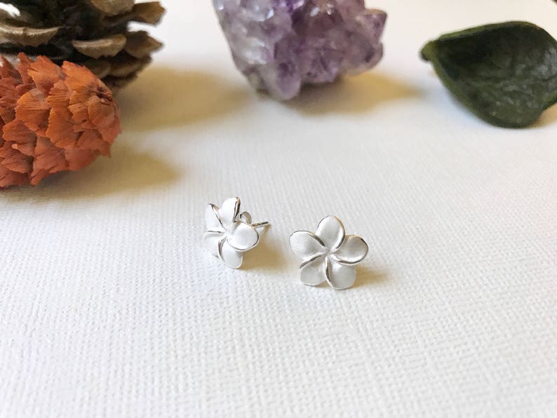 Sale Sterling Silver, Plumeria stud earrings, Plumeria earrings, Plumeria studs, Hawaiian earrings, Rose Gold Plumeria, Flower earring image 3