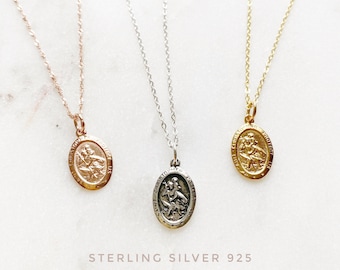 Sterling Silver St. Christopher necklace, Traveler's Necklace, Protection Necklace, Gold Medallion Necklace, Traveling Saint Necklace