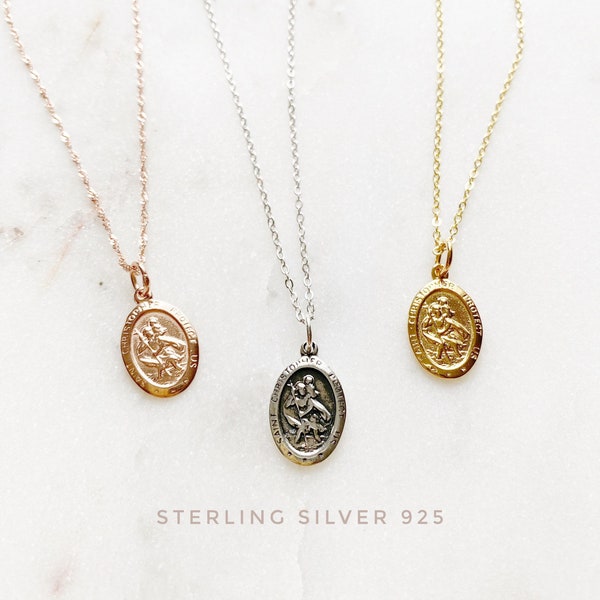 Sterling Silver St. Christopher necklace, Traveler's Necklace, Protection Necklace, Gold Medallion Necklace, Traveling Saint Necklace