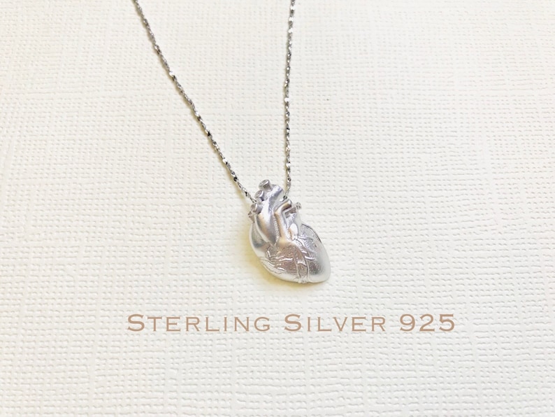 Rose Gold over Sterling Silver anatomical heart necklace, heart necklace, nurse necklace, medical gifts, anatomical heart, nurse gifts. med zdjęcie 4