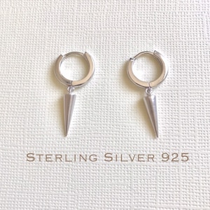 Sterling Silver spike earring, Spike hoop earrings, Spike huggie, Gift for her, Tiny hoop earrings, bridesmaid gift, Dangle earrings