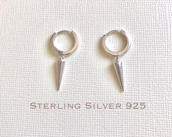 Sterling Silver spike earring, Spike hoop earrings, Spike huggie, Gift for her, Tiny hoop earrings, bridesmaid gift, Dangle earrings