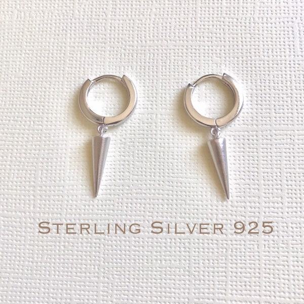 Sterling Silver spike earring, Spike hoop earrings, Spike huggie, Gift for her, Tiny hoop earrings, bridesmaid gift, Dangle earrings