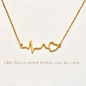 Gold over Sterling Silver heartbeat necklace, heartbeat necklace, EKG necklace, medical gifts, nurse necklace, doctor necklace, medical