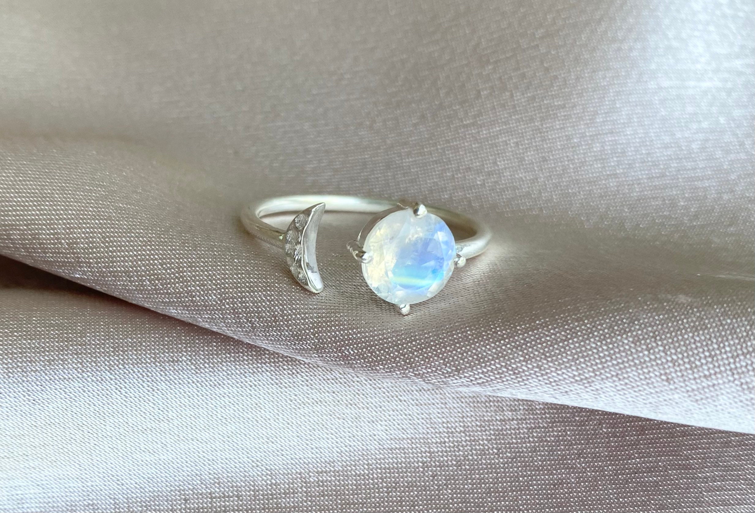 Sterling Silver Moon Moonstone Ring Moon Crescent Ring | Etsy