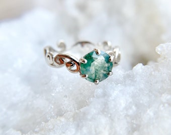 Moss Agate Ring, Vine ring, Engagement Ring, Alternative Engagement Ring, Filigree ring, Silver Moss Agate rings, Gold Vermeil Ring, vintage