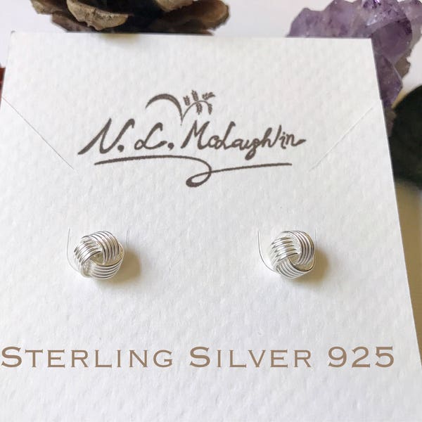 Sterling Silver knot earrings, Knot studs, Knot jewelry, Love knot earrings, Love knot studs, Ball knot earrings, Woven ball earrings