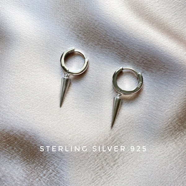 Sterling Silver spike earring, Spike hoop earrings, Spike huggie, Gift for her, Tiny hoop earrings, bridesmaid gift, Dangle earrings