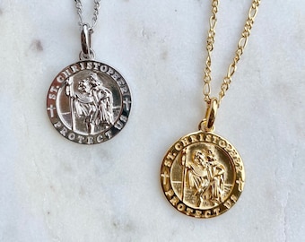 Collier Gold Vermeil St. Christopher, Collier du voyageur, Collier de protection, Collier médaillon d’or, Collier personnalisé.