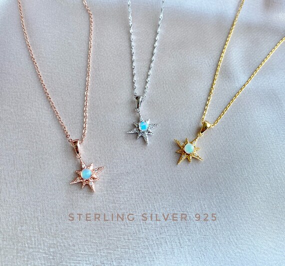 Sterling Silver Opal North Star Necklace, Polaris Necklace