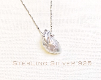 Sterling Silver anatomical heart necklace, heart necklace, nurse necklace, medical gifts,  anatomical heart, nurse gifts. medical jewelry