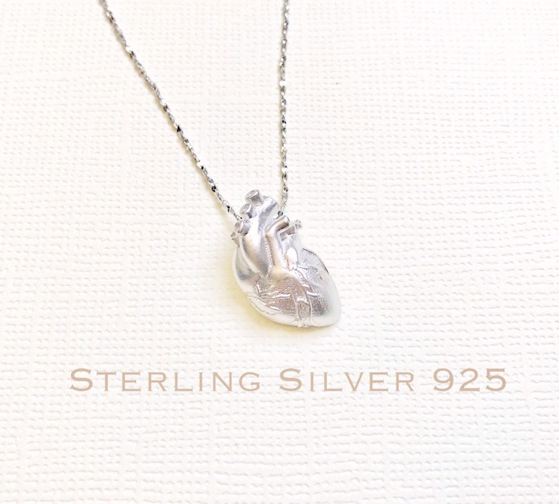 Sterling Silver anatomical heart necklace, heart necklace, nurse necklace, medical gifts,  anatomical heart, nurse gifts. medical jewelry