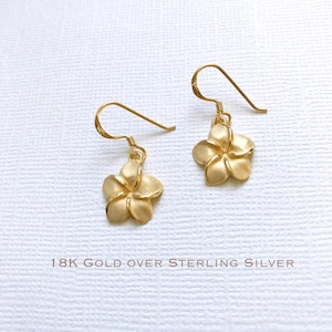 18K Gold über Sterling Silber Plumeria baumeln Ohrringe