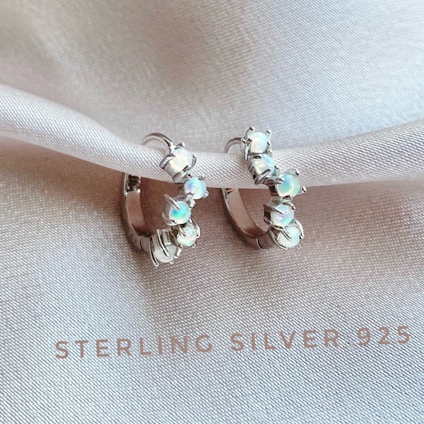 Sterling Silver Opal earring, Opal hoop earrings, Opal huggie, Ethiopian opal, Genuine Opal, Tiny hoop earrings, bridesmaid gift