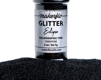 Holographic Fine Glitter Shape - Eclipse Packed in 2 oz Bottle, High Quality Polyester and Solvent Resistant Glitter