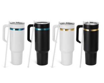 MakerFlo 40 oz Electroplated Tumbler with Twist-On Handle, Laser Engraving Blank, Leak-Proof Lid, Case of 25