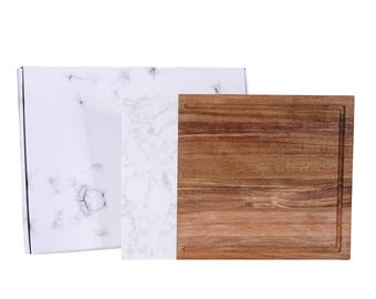 MakerFlo Marble & Acacia Wood Cutting Board Case of 5, Engravable Charcuterie Board, Laser Engraving Blank, Gift Box